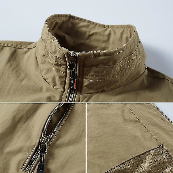 Mænds Udendørs Vest Mesh Åndbar Veste Fritids Sport Fiskevest 4XL Solid Khaki solid  Khaki 4XL
