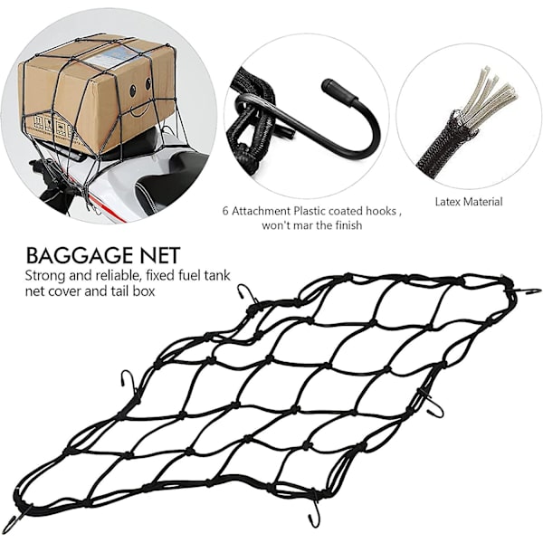 2 stk 40 x 40 cm motorsykkel bagasjenett + 2 stk 60 cm motorsykkel bagasjerem, svart motorsykkel elastisk stropp for å feste hjelmer eller vesker under transport