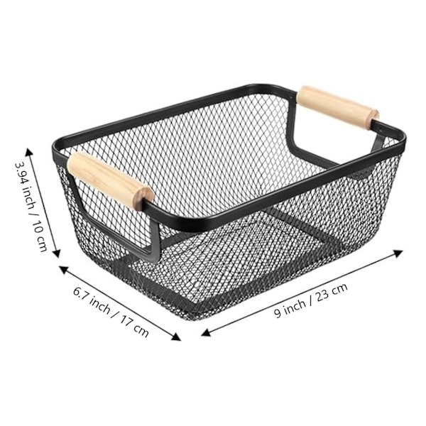 2 Pak Metal Mesh Stålkurv, Tråd Opbevaringskurv Multifunktionel Hængende Køkkenkurv Frugtkurv, Rektangel-Sort