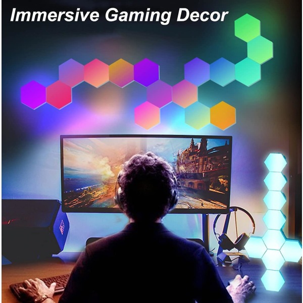 LED-väggpanel med fjärrkontroll, intelligenta hexagonlampor med touchkontroll RGB-lampa Spellys nattlampor DIY-geometrimodul för spel