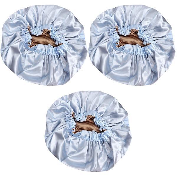 3 st Dubbellagers Satäng Sovhatt Justerbar Nattmössa Elastisk Mobcap För Kvinnor (himmelsblå) 3 st 3 pcs 38X38CM