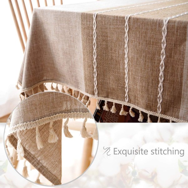 Yksinkertainen kangas raidallinen pöytäliina, puuvillan ja pellavaisen pölynkestävä pöytämatto, kotikeittiön koristelu suorakaiteen muotoinen pöytäliina (140*180cm, ruskea)