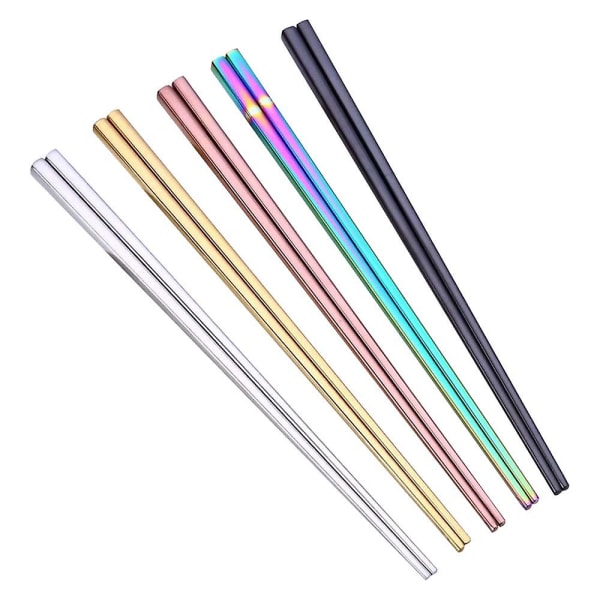 5 Par Chopsticks i 5 Farger Metallisk Stål Rustfritt Stål Spisepinner Metall Kvalitet Spisepinner Laget Av Rustfritt Stål 23,5cm