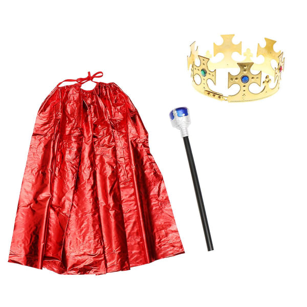3 st Halloween set Prince Cloak Crown Cane Kit Halloween Ghost Festival Cosplay Performance rekvisita (röd/krona Handbollsmönster Slumpmässigt)Rött Red