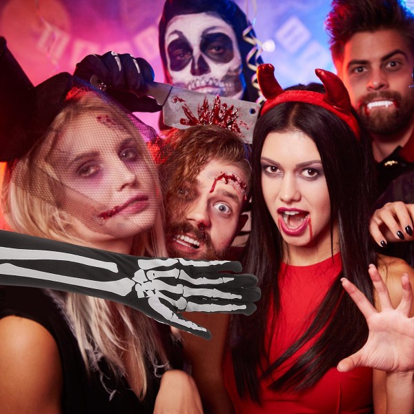 Skallehandskar Skelett Handskar Cosplay Hel Fingers Handskar Halloween Skelett Handskar Långa Arm Handskar