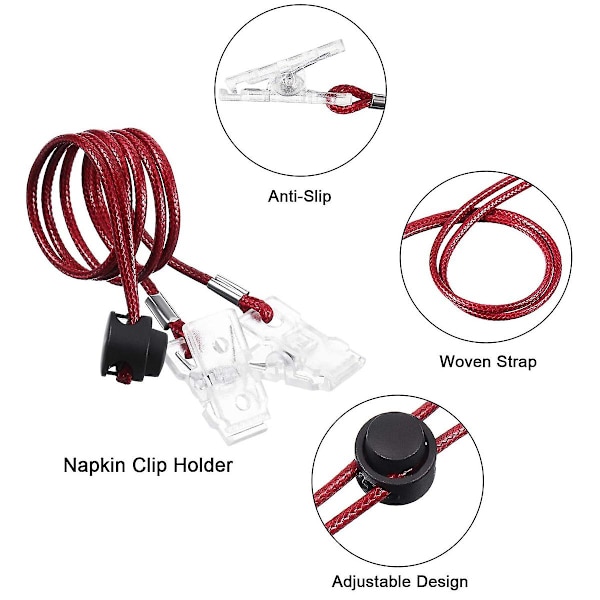 Vuxenbibb Hållare Klipp Servett Ringar Set 12 Servetthållare Papperservetter Servettklämma Hållare Röd65X Red 65X0.2 cm