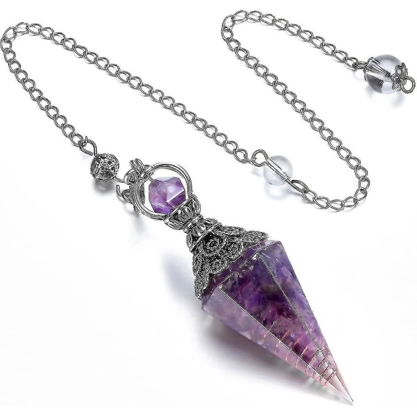 6 Facet Hexagonal Punkt Vedhæng Pendul Dowsing Balancing Åndelig Resin Ædelsten Krystal Ametyst Penduler Halskæde Lilla Purple