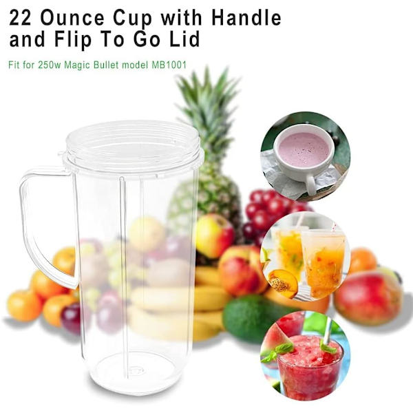 2 Pak Blender Kopper Høj 22oz Kop med Flip Top To-Go Låg Udskiftningsdel Kop Kande med Håndtag Kompatibel Blender Mælk Juicer Mix