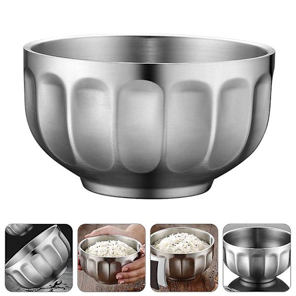 Rostfritt Stål Skål Värmeisolerad Skål Dubbellagers Nudelskål Matskål Silver 11.5X11.5X7.3CM Silver 11.5X11.5X7.3CM