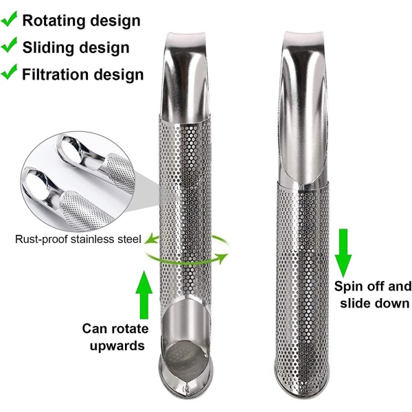 Tespridare i rostfritt stål Stick Pipe Mesh Te Infuser Bladsil Återanvändbart tefilter Tesilar för löst te Örtrosa kaffe (2st, silver)