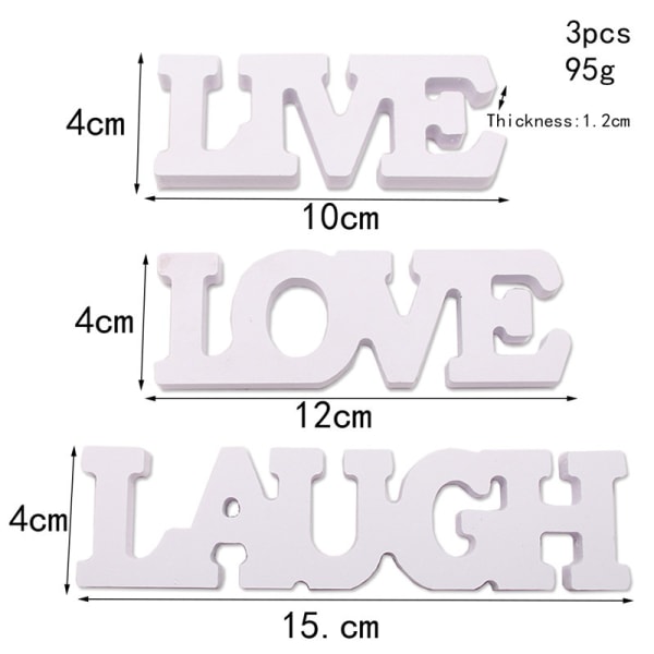 Set av 3 bokstäver Wood Love Live Laugh Stand Bokstäver Bordsväggdekoration