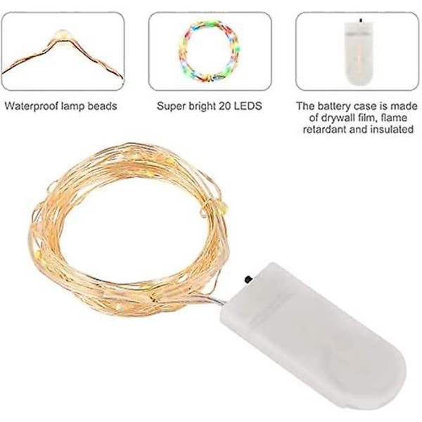 LED-ljusslingor med batteri, 12 st 2m 20 LED Mikro-Julgransljus Batteridrivna Koppartråd Färgglada Julbelysning för Rum, Inomhus, Jul, Utomhus
