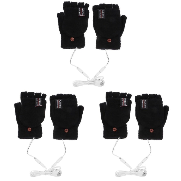 3 Par Elektriske USB-oppvarmede Hansker Vinter Termiske Halvfingerhansker Med Fullfingerdeksel 3 par 3 pairs 16X10CM