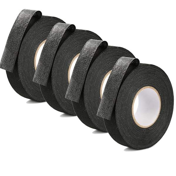 19mm x 15m Svart Scotch Tape 4 Ruller, Svart Isolerende Limtape Bilstofftape, Høytemperatur Bil Limtape