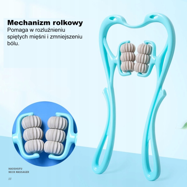 Nakke- og skuldermassasjerulle, massasjerulle med klips, nakke, seks hjul, nakkeknaing, manuell massasjer