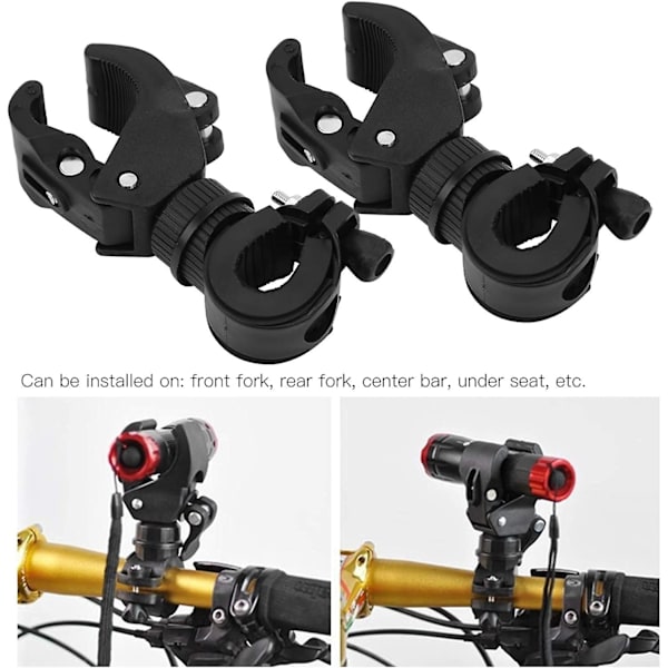 2 stk. Sykkellysbrakett 360 graders roterbar sykkellykt Holder Sykkelutstyr For Sykling Bike Mtb