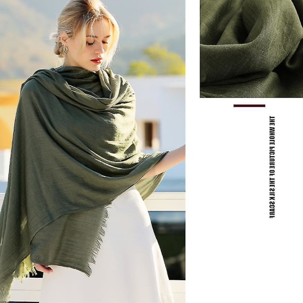 Bomuld Linned Sjal Bredt Linned Wrap Kappe Almindeligt Sjal Hærgrøn Army green
