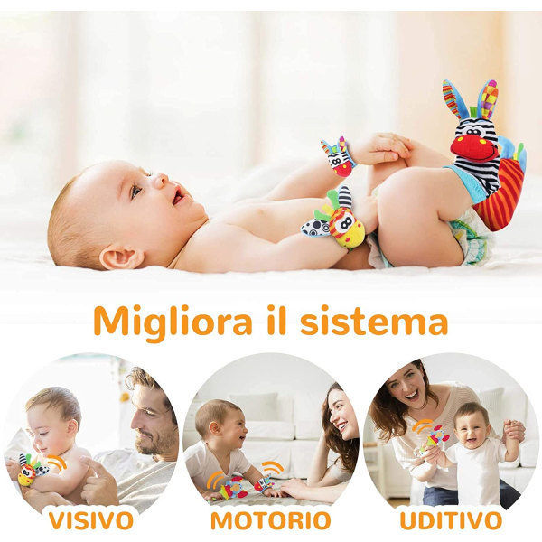 RY-4 st Baby Handledsrasslar och strumpor, Handledsband Skallror och strumpor Fotfinnare Utvecklingsleksak Present för småbarn Pojkar Flickor