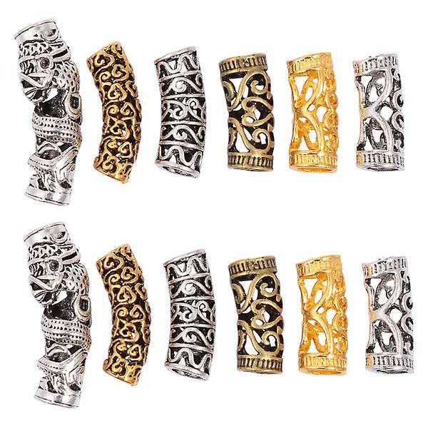 12 stk Vintage Alloy Dreadlock Perler Hule Ut Hår Mansjetter For Kvinner Menn Assortert Farge 3.5x1.5cm Assorted Color 3.5x1.5cm
