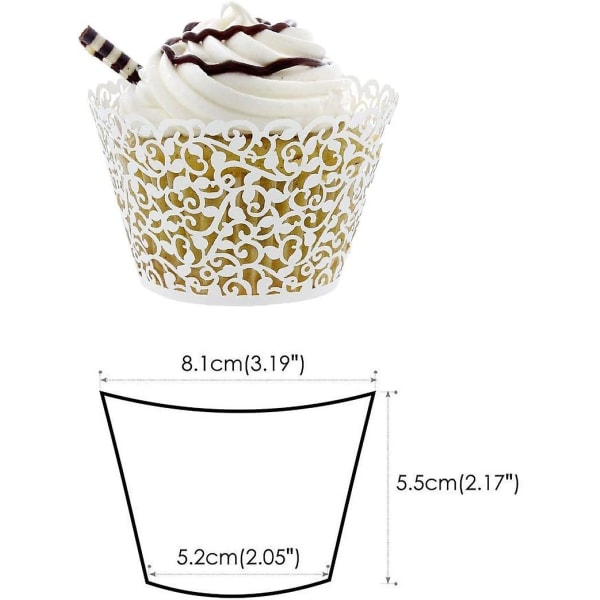 50 stk Cupcake-papirer Kunstnerisk Bakekakepapir Filigran Liten VineHvit White