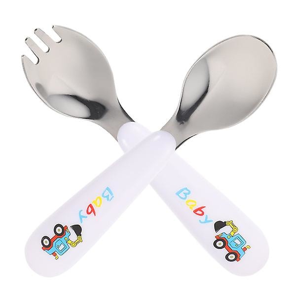 1 Set Icke-Halksäker Babyträningssilvervara Premium Träning Gaffel Sked Med AskVit14X3X1.5CM White 14X3X1.5CM