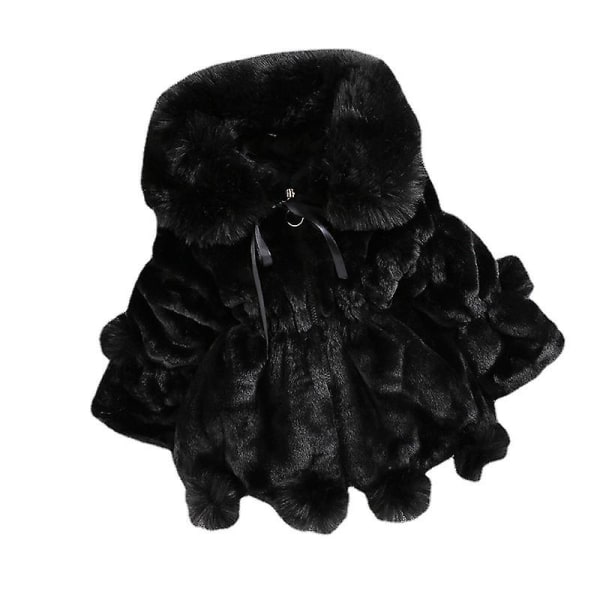 Barn Imitation Päls Stor Pälskrage Pälsboll Tjock Vadderad Flickjacka Vinterkläder 90cmblack balck 90cm