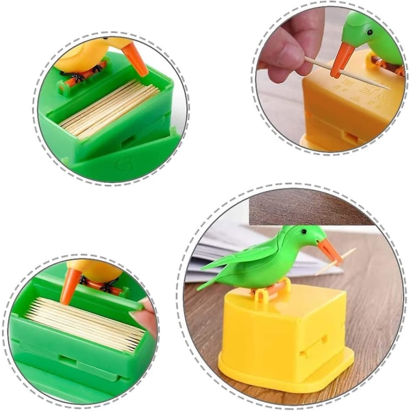 2 stk Tannpirker-dispensere Fugleformete automatiske tannpirkebokser Bordtannpirkerholdere til hjemmet, bord, fest, hotell, restaurant
