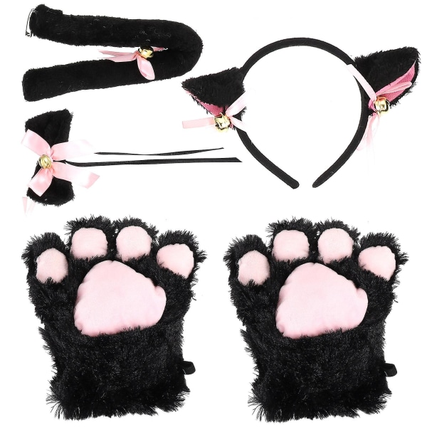 1 Set Kissankorvat Pääpanta Hännän Kynnet Perhos Solmio Kissakostyymi Naiselle Tytölle Musta 22X14cm Black 22X14cm