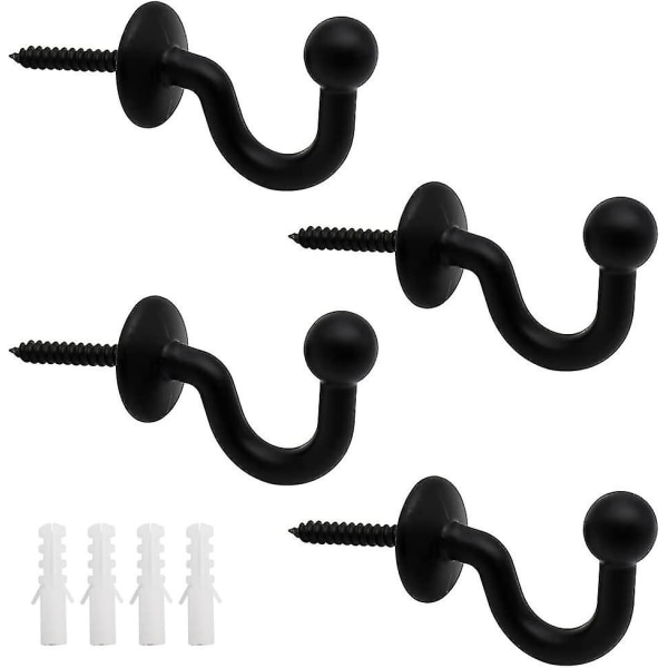 Sett med 4 Gardinhekter 64mm Svart Metall Tiebacks Veggmontert Gardin Holdback U Design Gardin Tieback Multifunksjonell For Samling Gardiner Og Han
