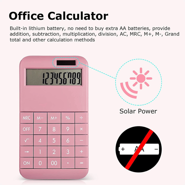 Grundläggande Standardräknare 12-siffrig Skrivbordsräknare med Stor LCD-Skärm för Kontor, Skola, Hem & Företag, Modern Design Rosa Pink