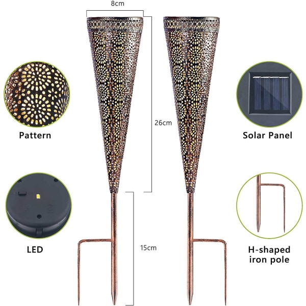 Utendørs hage solcellelys, utendørs Led Ip44 vanntett dekorasjonslys, solcellelys for stier, innkjørsel, terrasse, plen, uteplass, gårdsplass (2 stk.