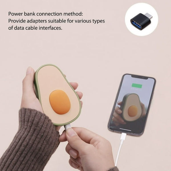 Elektrisk Handvärmare Mini Avocado Handvärmare 4000mAh Instant Uppvärmning Present för Studier Arbete Resa