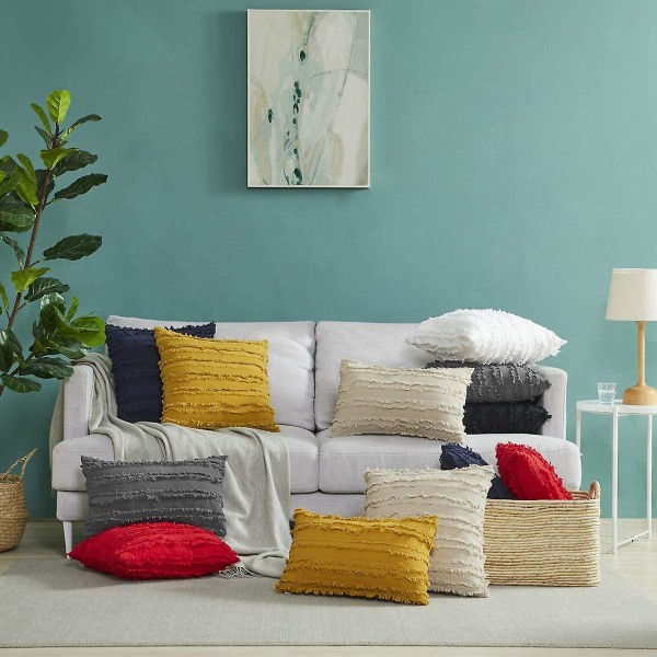 Sett med 2 putetrekk i bomull, dekorative putevar med linpute for sofa, soverom, stue, bil 45x45 cm rød