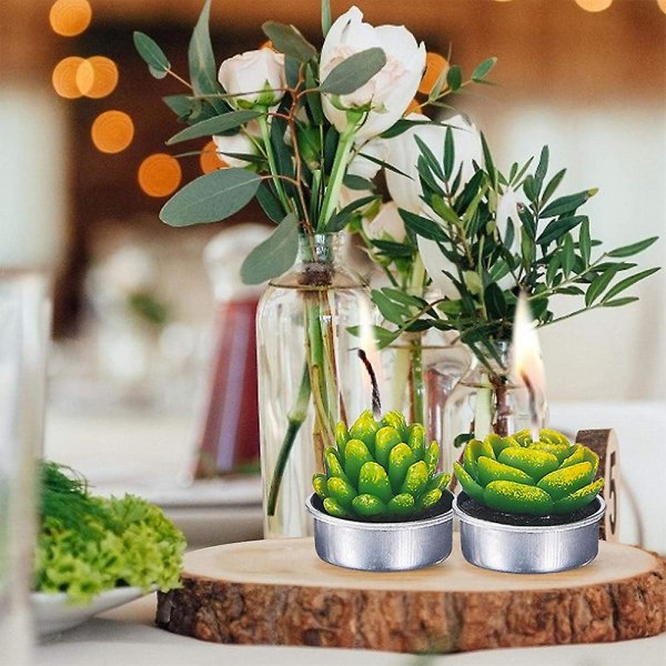 12 kaktuslys, sukkulentlys av kunstige planter, valentinsdagstevoksroselys til fester, bryllup, morsdag, hjemmedekorasjonB B