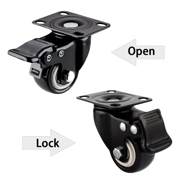 Kraftige hjul, 360 grader støjfri drejelige hjul Møbelhjul (1 stk, sort)