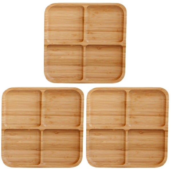 3 st 4-ruts bambu-snacks tallrik Snacks tallrik Frukt bröd bricka Rätter - Storlek L3pcs25x25x2cm 3pcs 25x25x2cm