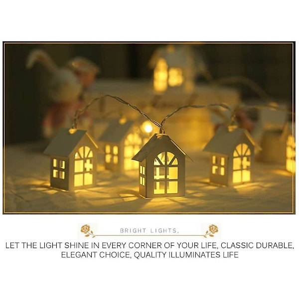 Julbelysning, 2m 10-LED Trähus Fairy Lights Rum Dekoration Varmvit, Batteridriven (ingår ej)