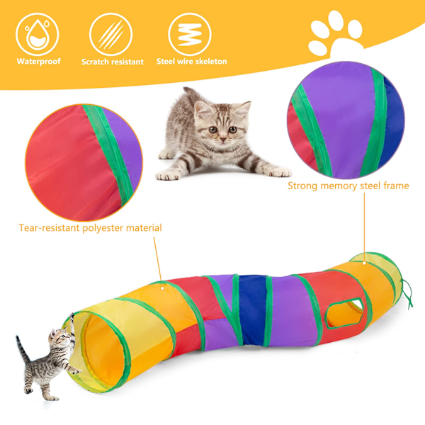 Kattunnel, kattunnel för inomhuskatter, hopfällbar kattunnel, interaktiv leksak labyrint katthus med