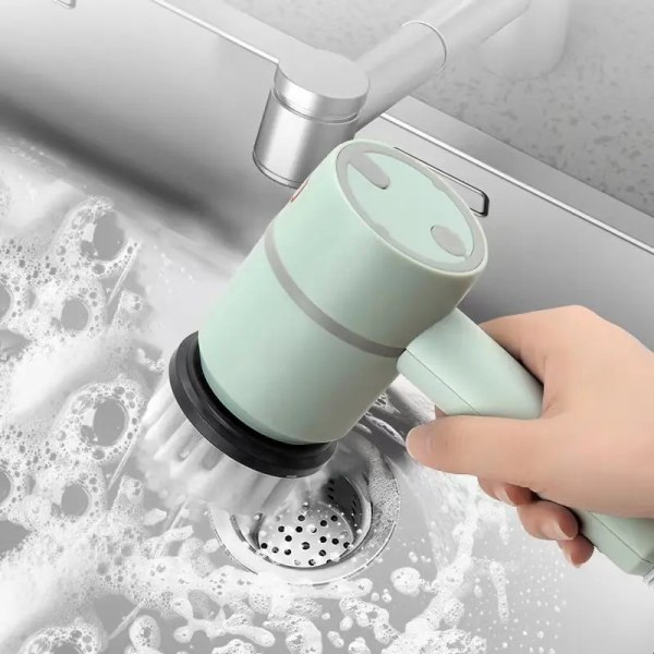 Trådløs Power Scrubber rengøringsbørste med roterende hastigheder og 4 udskiftelige børstehoveder til badeværelse, brusebad, badekar, køkkenkomfur,