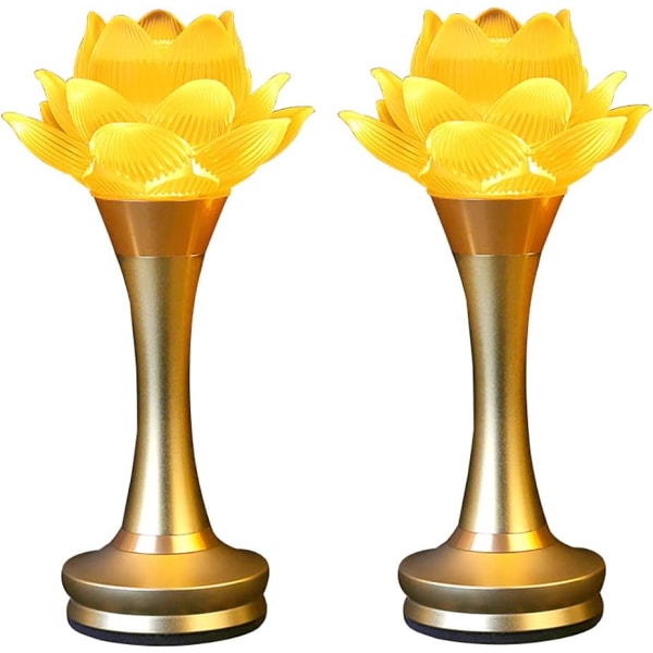 1 par - 8 tum LED-glaserad lotusbuddhistlampa, ljuserbjudande före Buddha, USB uppladdningsbart lotusljus, tempeldekoration & F