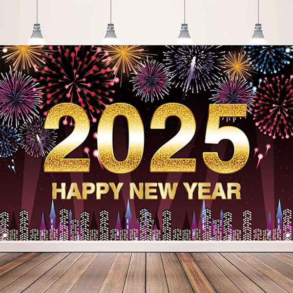 Stof Happy New Year 2025 Banner Happy New Year 2025 Baggrundsbanner til nytårsaftenfester Dekorationer Fotostudie rekvisitter