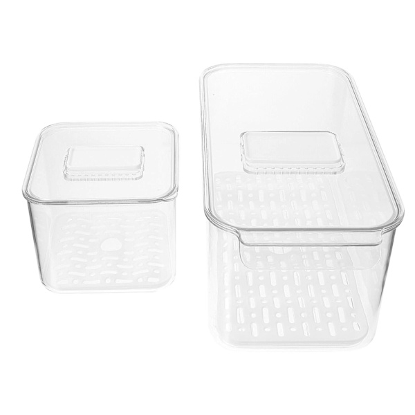 2 kpl Jääkaappikontti Hedelmät Vihannekset Valutuslaatikko Keittiön Säilytyslaatikko Läpinäkyvä 31.7X16.4X14.7CM Transparent 31.7X16.4X14.7CM