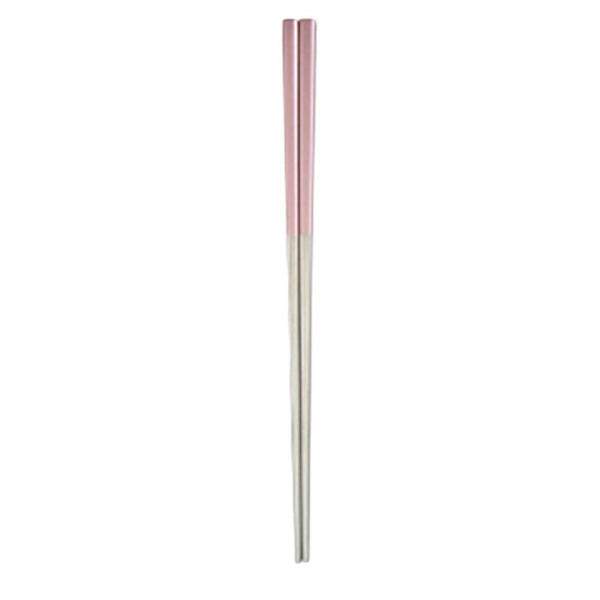 Et par 23 cm rustfrit stål spisepinde Ultra letvægts firkantede anti-slip spisepinde (pink og sølv)