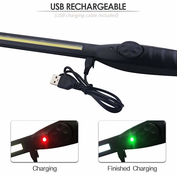 Genopladelig arbejdslampe, slank USB-inspektionslampe LED-arbejdslampe med drejekontakt og 360° drejelig magnetisk base