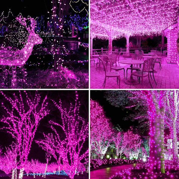 2-pack 100 LED Solcellsdrivna Ljuskedjor, Vattentät Koppartråd med 8 Ljuslägen för Trädgård, Patio, Fest, Jul, Hem - Rosa Pink