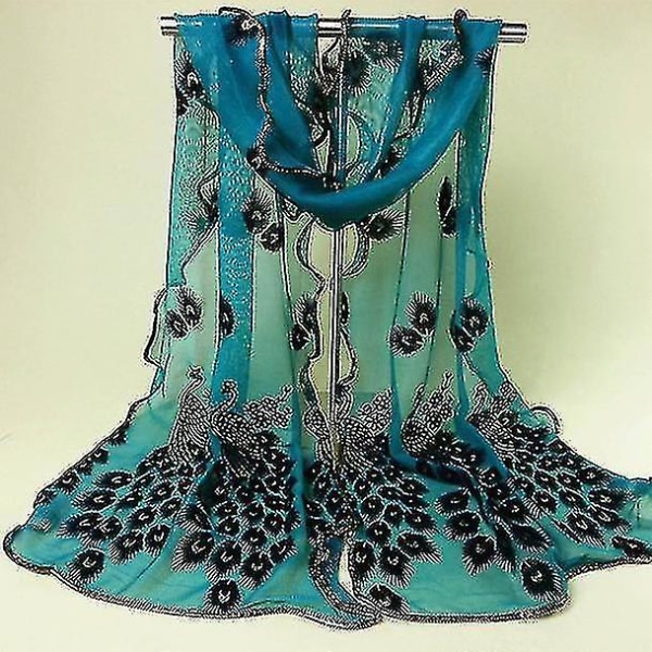 Kvinders Påfugl Blomst Broderet Blonder Sjal Lang Blød Wrap Shawl D
