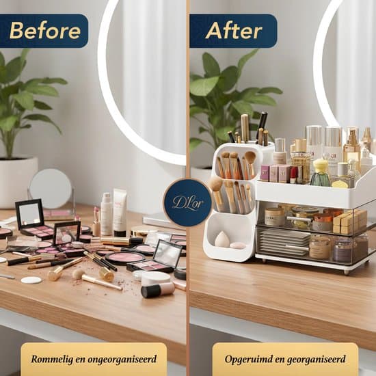 Makeup Organizer med Skuffer og Rum til Kosmetik, Hudpleje, Parfume og Børster, Opbevaring til Badeværelsesmøbler, Hvid