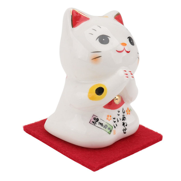 1 stk. Sød Lykkekat Pynt Keramik Lykkekat Ornament Hjemmedekoration Hvid 8x6.2cm White 8x6.2cm