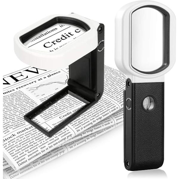 10x 25x LED Læseforstørrelsesglas, Forstørrelsesglas med LED-lys, (Hvid)