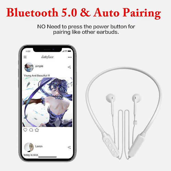 Bluetooth-kuulokkeet Kaulapanta Langattomat Kuulokkeet Korvassa Urheilu Valkoinen White
